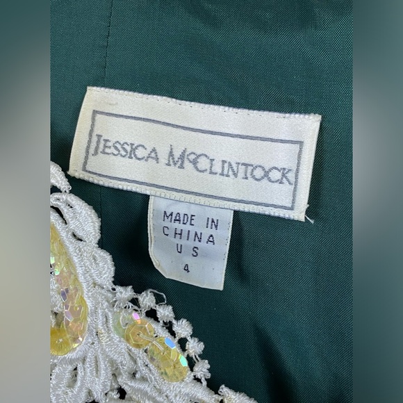 Jessica McClintok Vintage Velvet Lace‎ and Beaded Dress 4 Green 80’s Petticoat - Picture 6 of 12